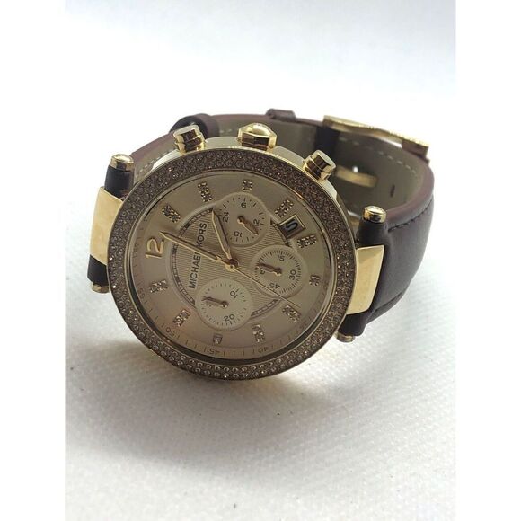 Michael Kors MK5632 Women Brown Leather Analog Champange Dial Wrist Watch BP530 - Picture 5 of 9